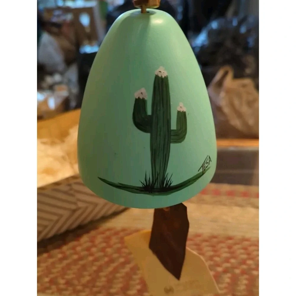 NWT Tesa Pottery Wind Bell/Chime-Hand Painted-Southwestern Cacti Brass Chime